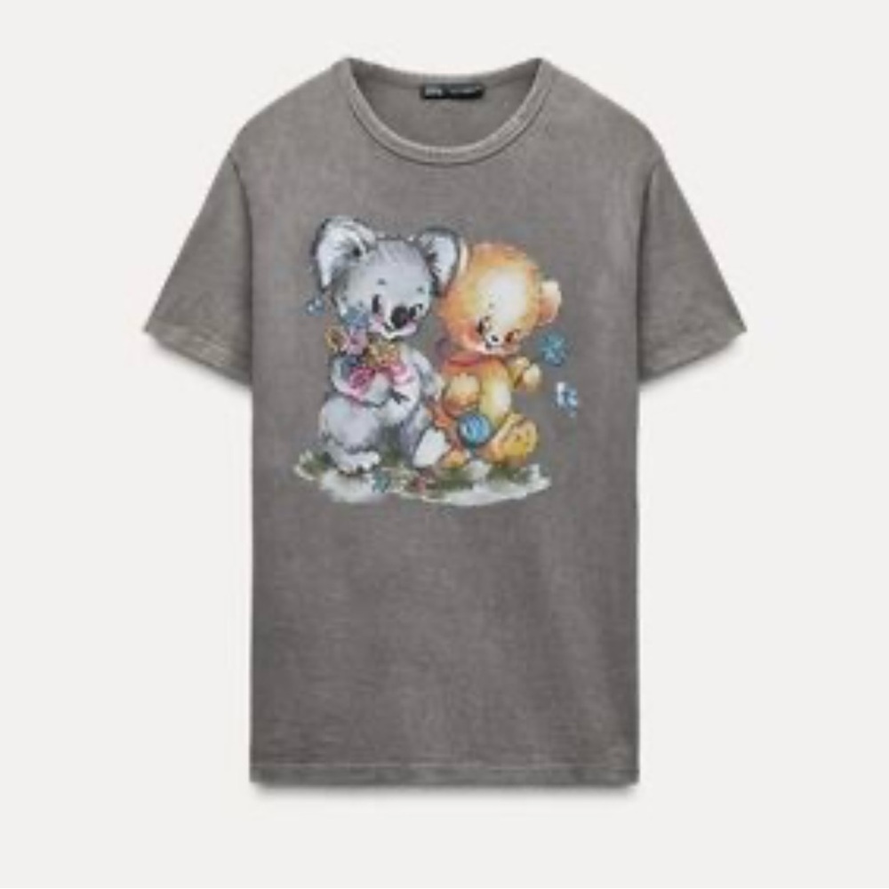 Zara grey koala bear graphic crew neck short sleeve t shirt - Picture 1 of 4